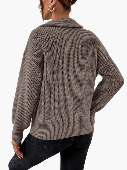 Damen Strickpullover mit Reißverschluss und elegantem Kragen – Modischer Freizeit-Look