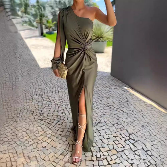 Brenda – Schlankes Kleid mit Diagonalem Schulterknoten