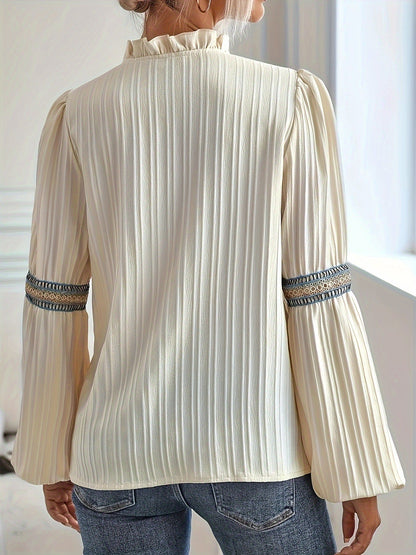 Sophia – Lockere Damenbluse mit Laternenärmeln und Spitze