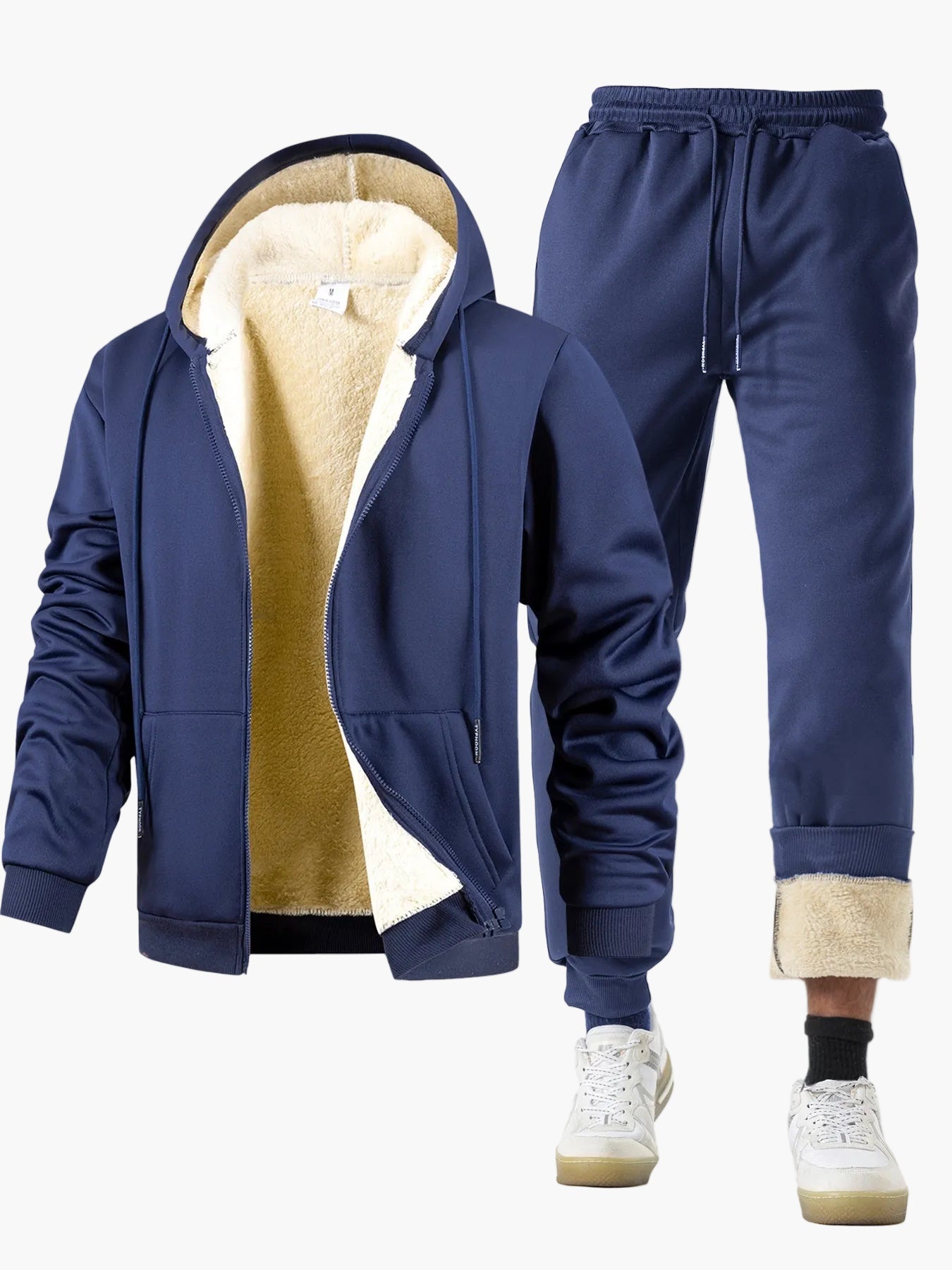 Herren Jogginganzug Set mit Fleece-Innenfutter – Kapuzenpullover und Jogginghose, Casual Style für Herbst und Winter
