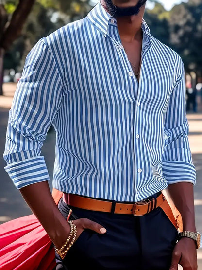 Herren Business Freizeit Hemd mit Streifenmuster – Elegantes Langarmhemd für Alltag und Büro