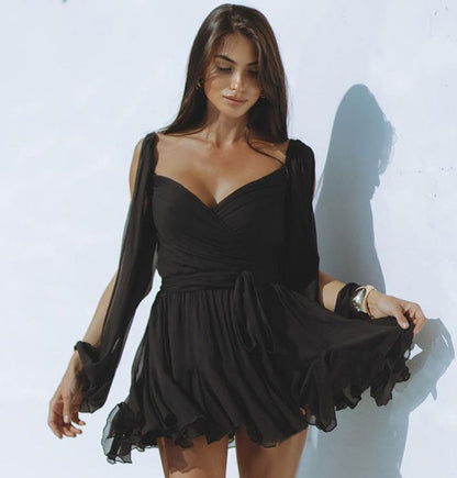 Wendy – Modisches Damenkleid mit Hohlen Laternenärmeln und Off-Shoulder V-Ausschnitt