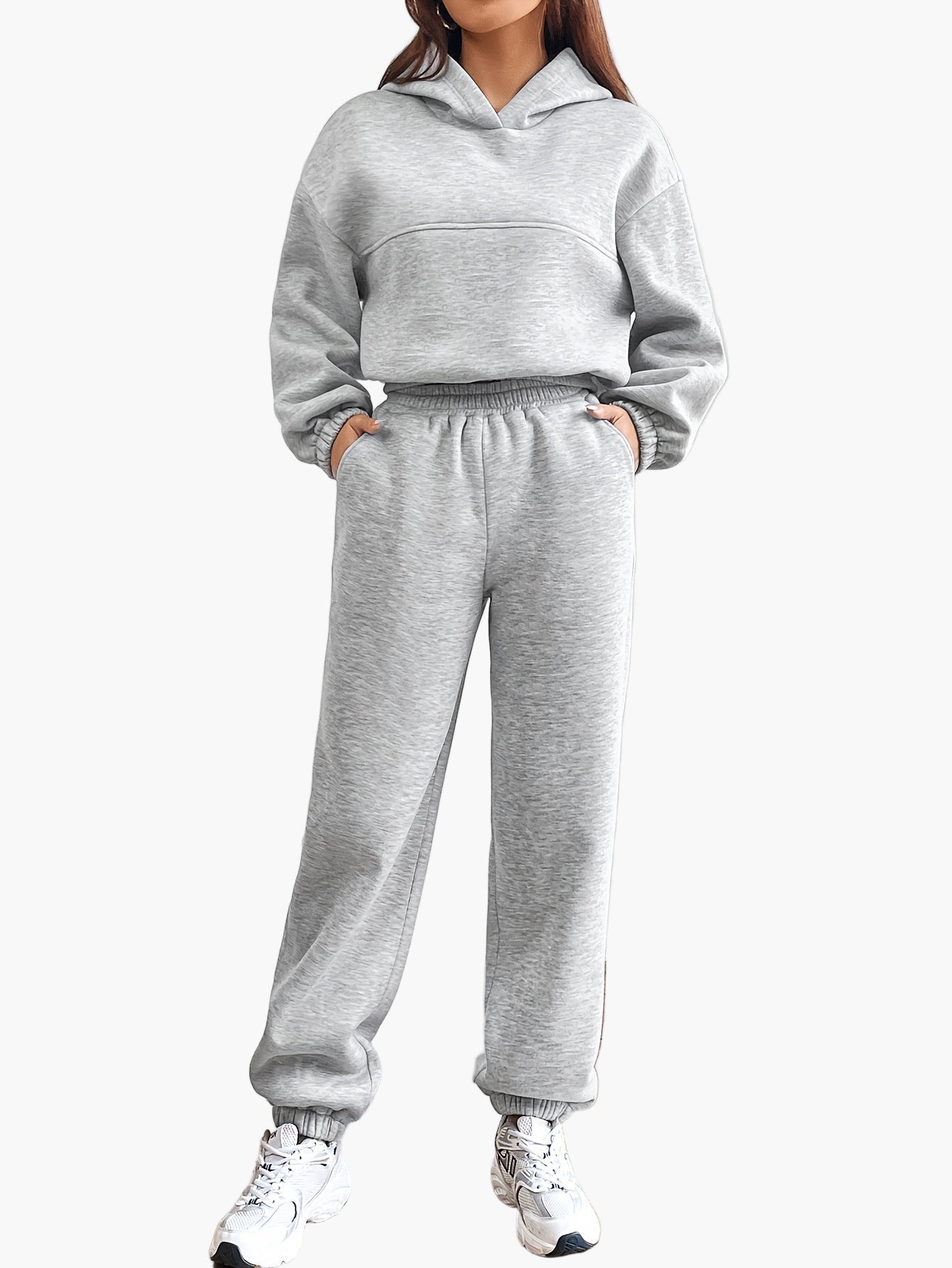 Damen Loungewear Set – Kapuzen-Crop-Sweatshirt & Jogginghose, Freizeit Outfit, Sportlicher Zweiteiler