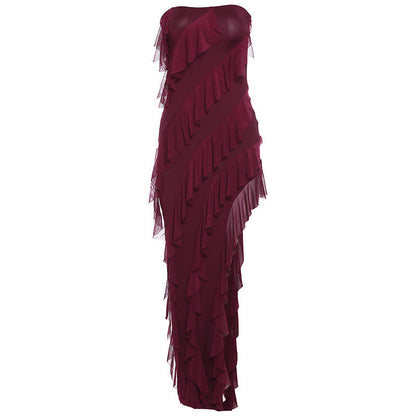 Lydia – Enges Damenmode Tube Top Kleid mit Spaghetti-Trägern und Fransen für Partys