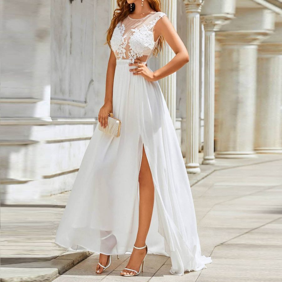 Victoria – Langschwingendes Hochzeitskleid aus Chiffon mit Spitze