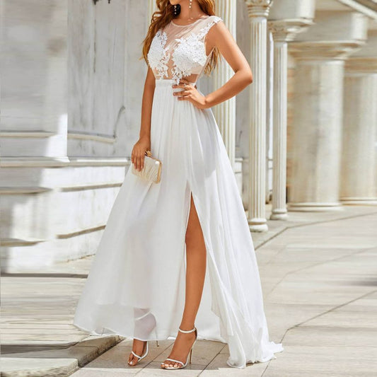 Victoria – Langschwingendes Hochzeitskleid aus Chiffon mit Spitze