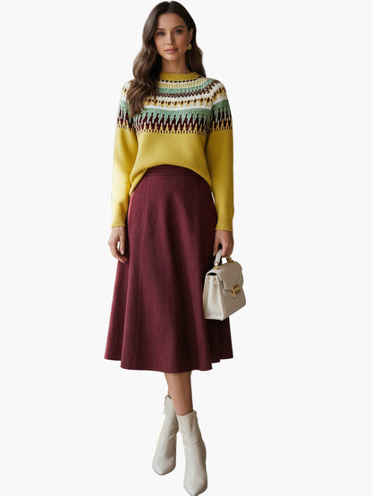 Damen Strickpullover im skandinavischen Stil mit geometrischem Muster, modisch und vielseitig für Herbst und Winter