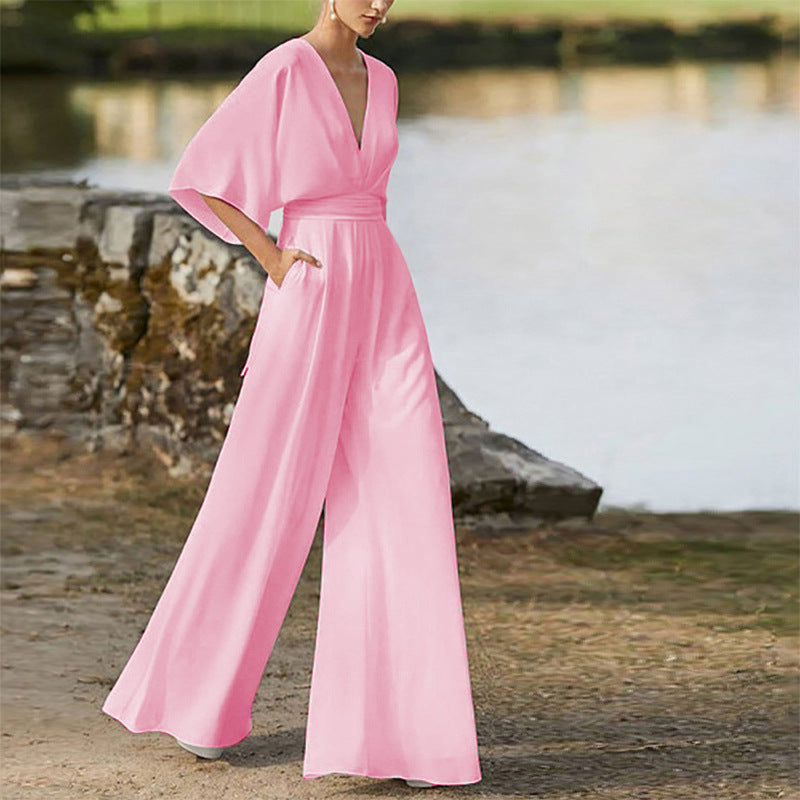 Michelle – Jumpsuit mit tiefem V-Ausschnitt und weitem Bein