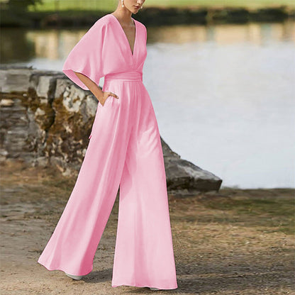 Michelle – Jumpsuit mit tiefem V-Ausschnitt und weitem Bein