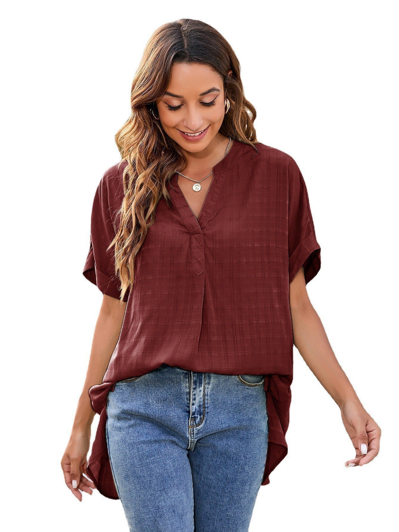 Natasha – Lockeres Damen-V-Ausschnitt-Freizeitpullover-Shirt