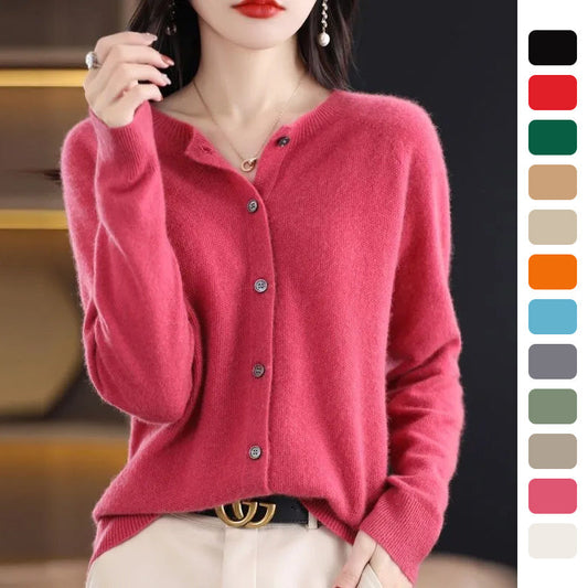 Katie – Merino Woll-Cardigan mit Rundhalsausschnitt und langen Ärmeln