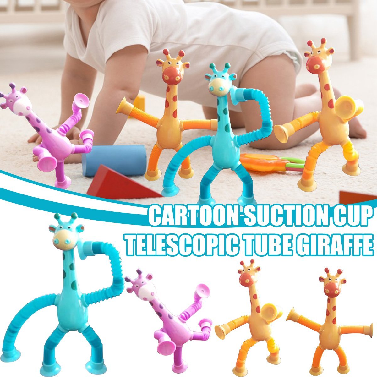 Kinder Cartoon Giraffe Fidget Spielzeug – Teleskopische Saugfuß Anti-Stress Spielfigur – Unisex, Sensorik Lernspielzeug