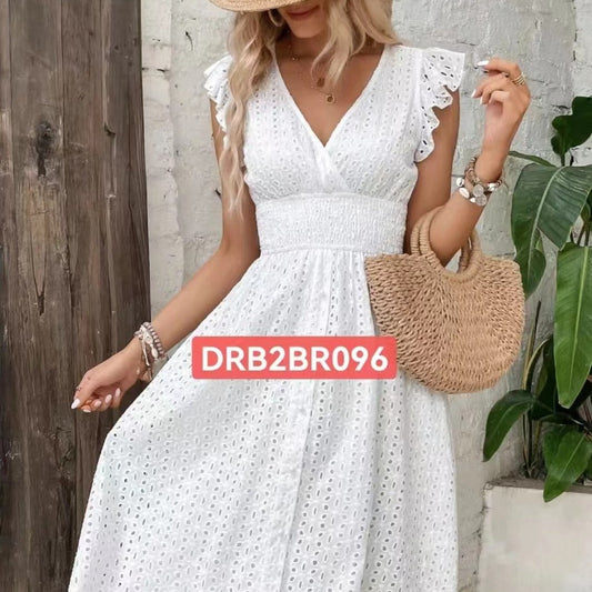 Amanda – Enges, einfarbiges V-Ausschnitt-Kleid