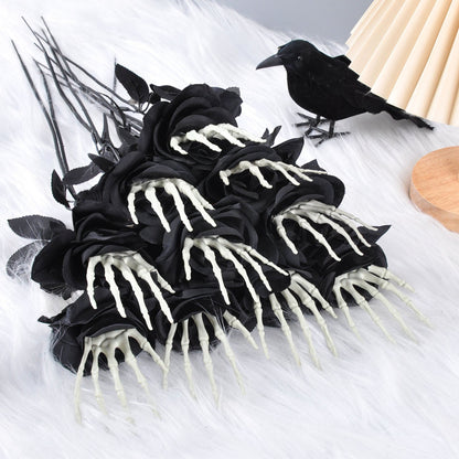Halloween Deko Künstliche Rosen mit Skelett-Hand – Gruselige Partydeko für Halloween