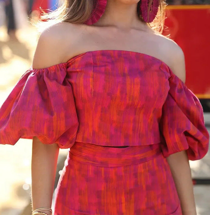 Abigail – Elegantes Bandeau Top mit einem Schulter Puffärmel Set