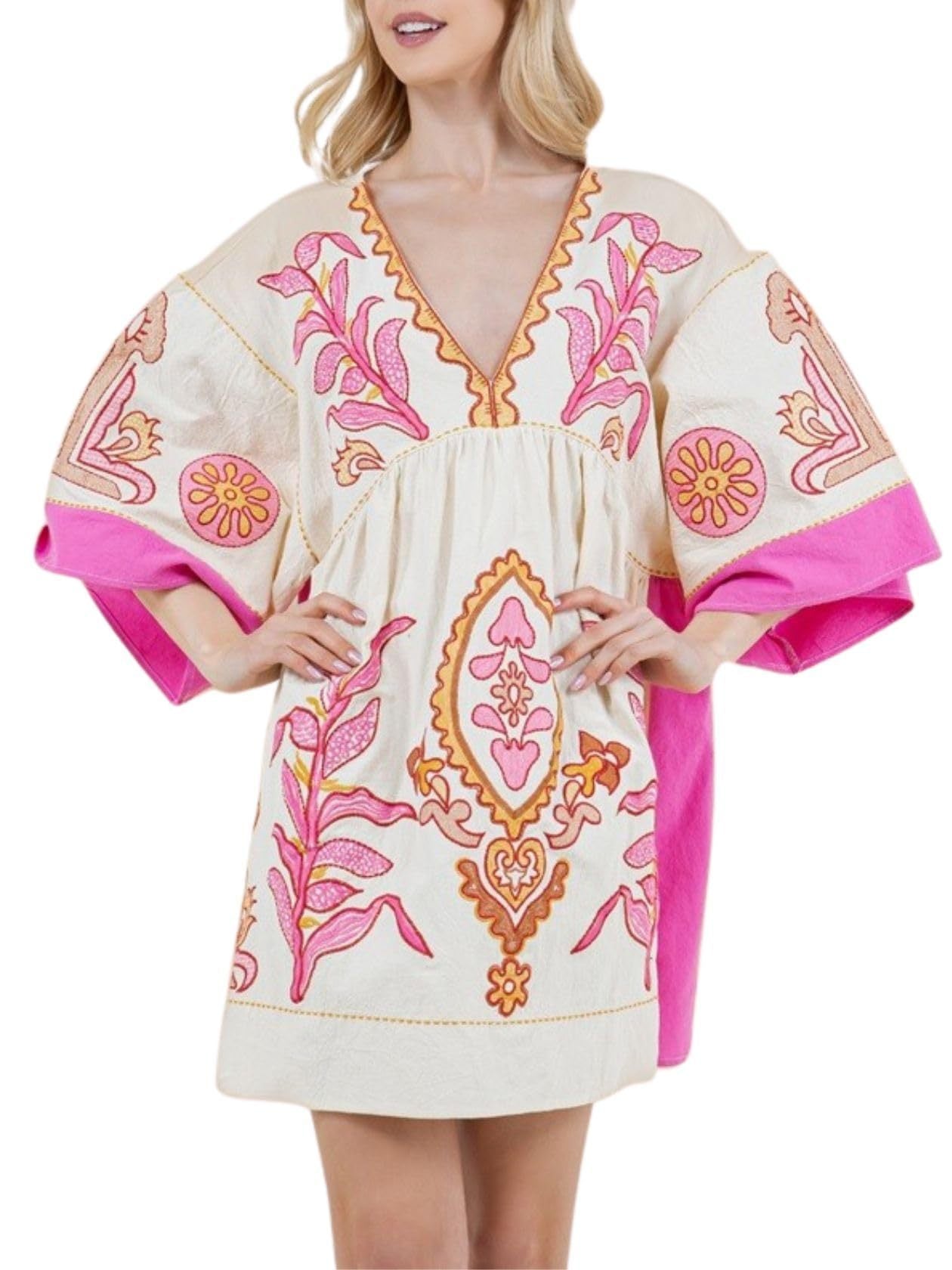 Janet – Blumengedrucktes V-Ausschnittkleid mit 34 Ärmeln