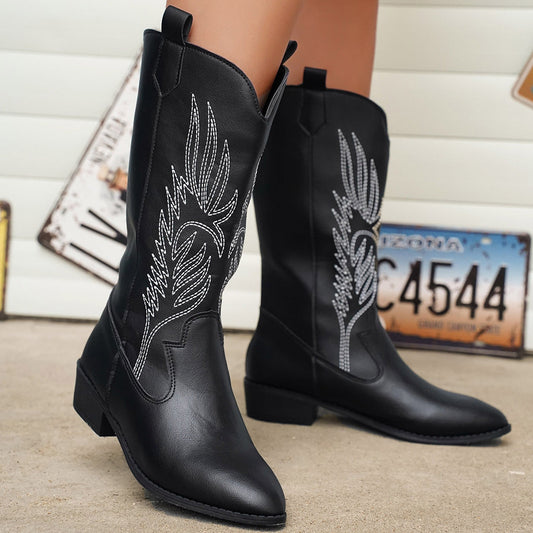 Stephanie – Retro Spitzes Damenstiefel mit dickem Absatz