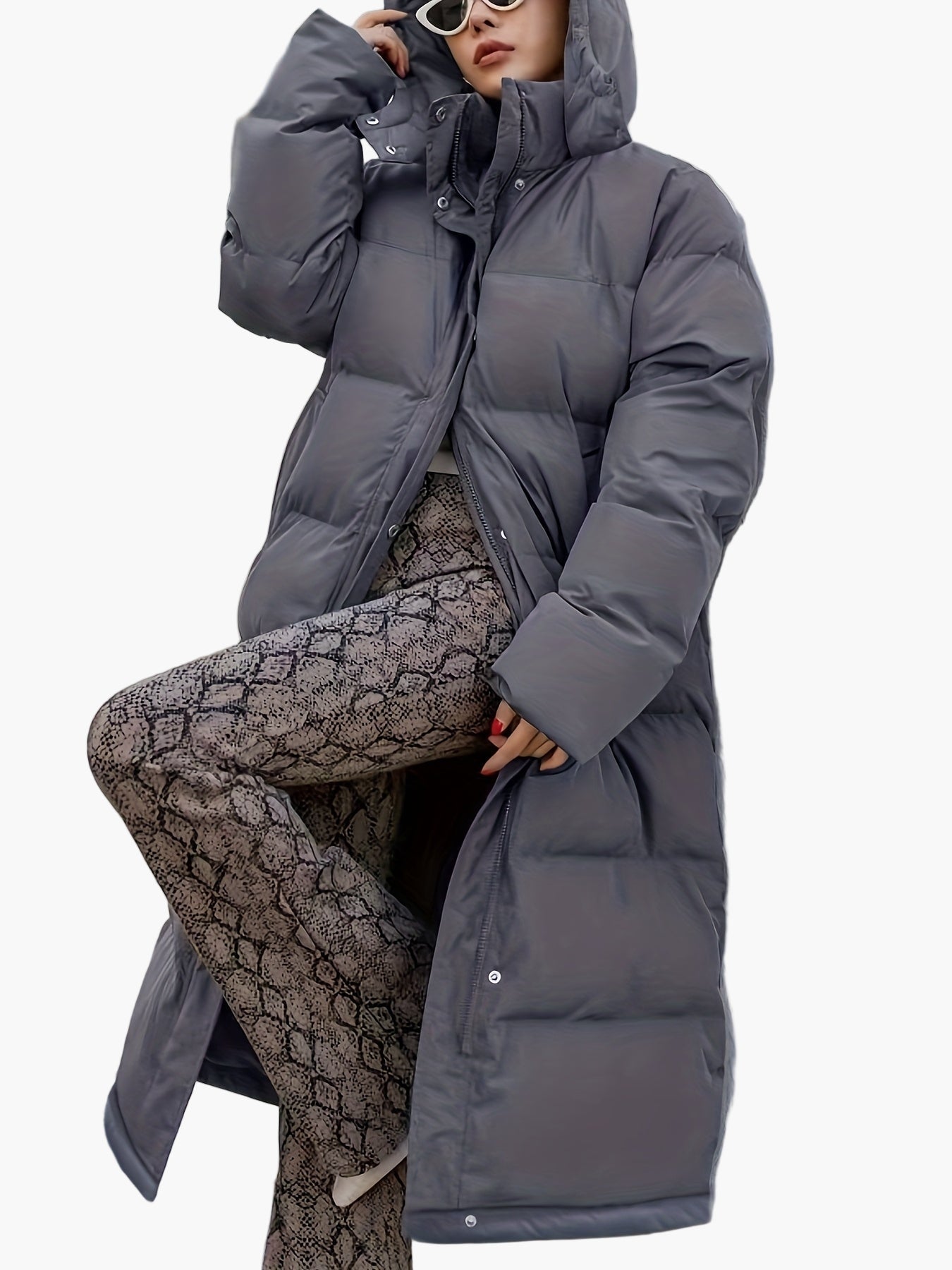 Damen Winter Steppmantel Lang Elegant mit Kapuze – Modischer City Puffer für kalte Tage