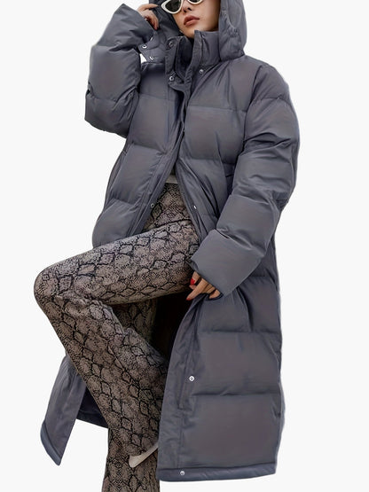 Damen Winter Steppmantel Lang Elegant mit Kapuze – Modischer City Puffer für kalte Tage