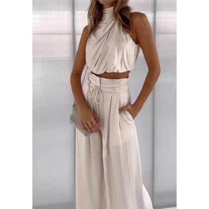Jasmine – Lässiges ärmelloses Oberteil mit Midriff und weiten Beinen 2-teiliges Set Damenbekleidung