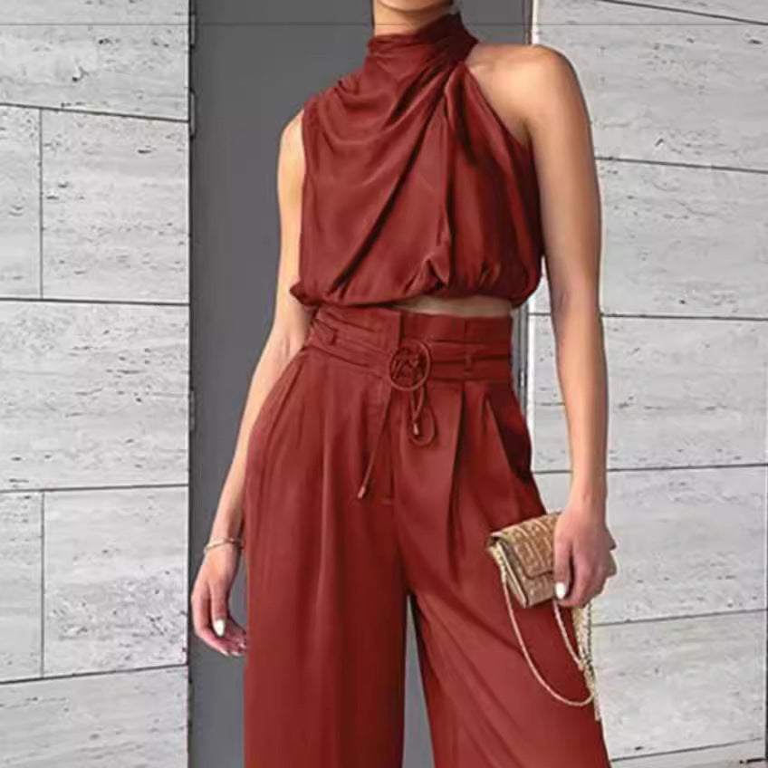 Jasmine – Lässiges ärmelloses Oberteil mit Midriff und weiten Beinen 2-teiliges Set Damenbekleidung