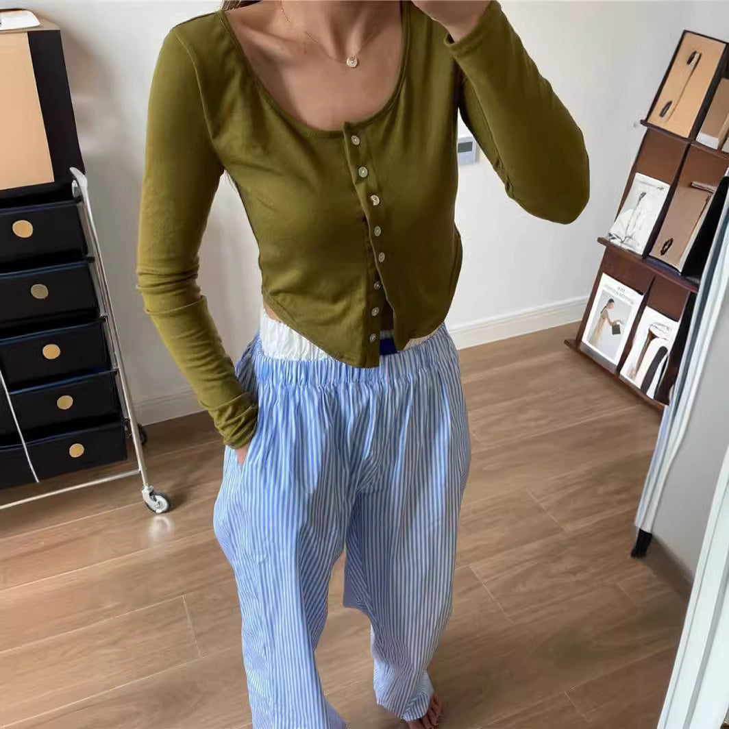 Janet – Elastische Weite Bein Hose mit vertikalen Streifen