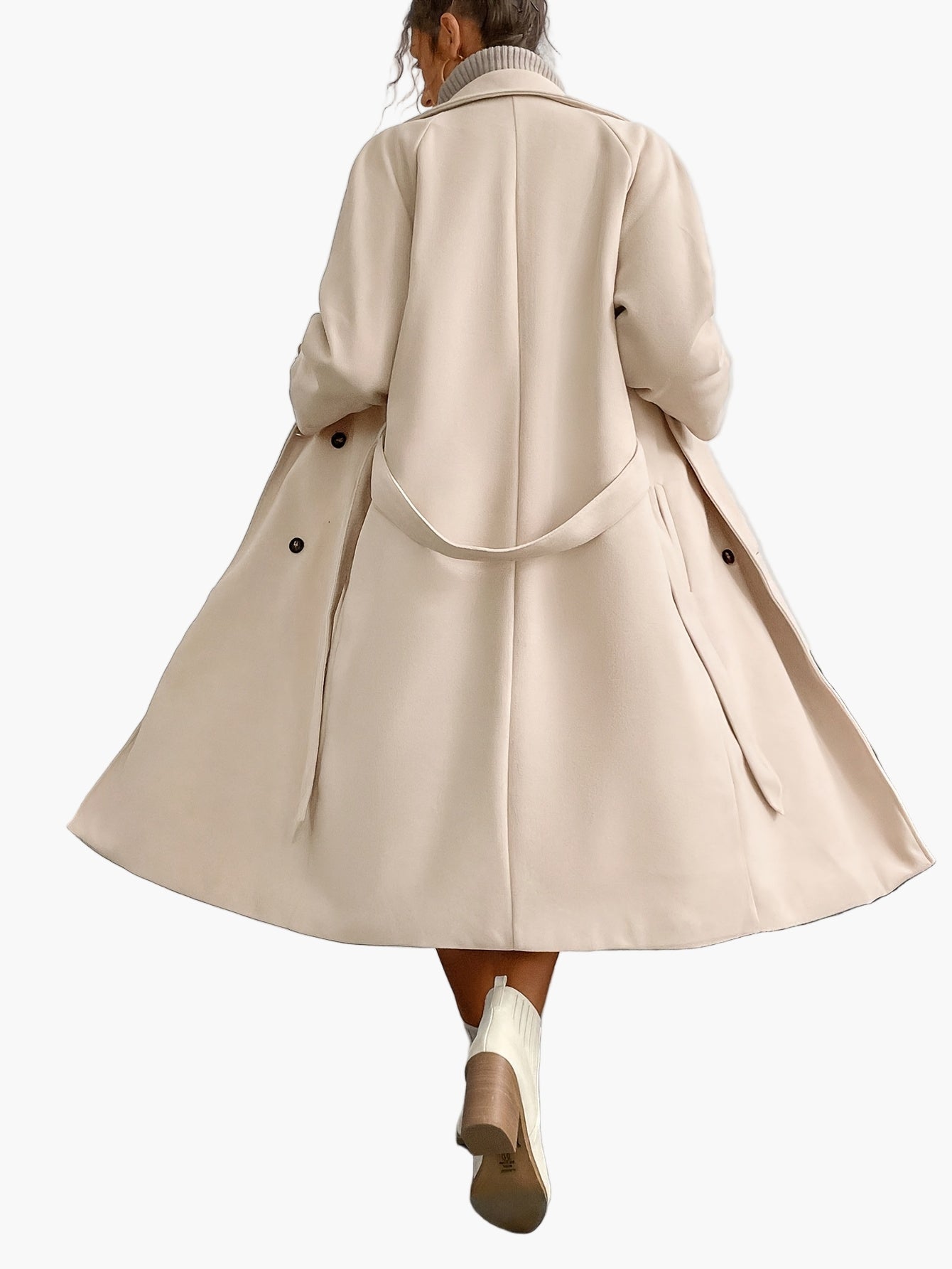 Damen Eleganter Wintermantel mit Gürtel und Taschen – Stilvoller Langmantel für Alltag & Büro