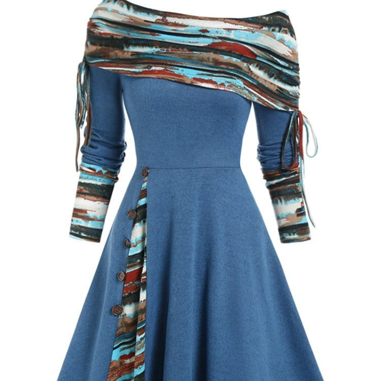 Natalie – Langes, schwingendes Ein-Schulter-Kleid mit langen Ärmeln