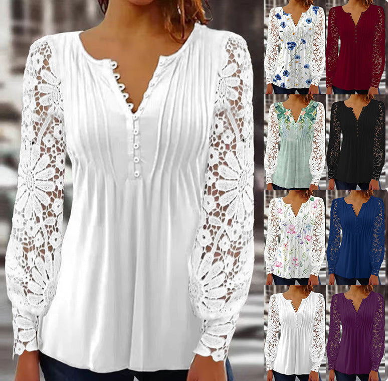 Stan – Damen T-Shirt mit Spitzenärmeln und Falten