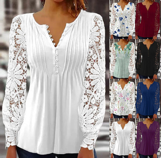 Stan – Damen T-Shirt mit Spitzenärmeln und Falten