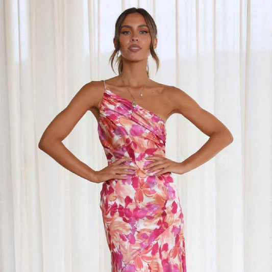 Rose – Langes Damenkleid mit Blumendruck