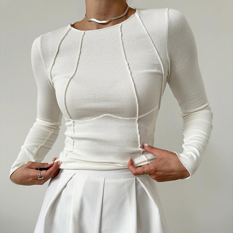 Nicola – Slim Long Sleeve T-Shirt in Einfarbig mit Gespleißtem Faden