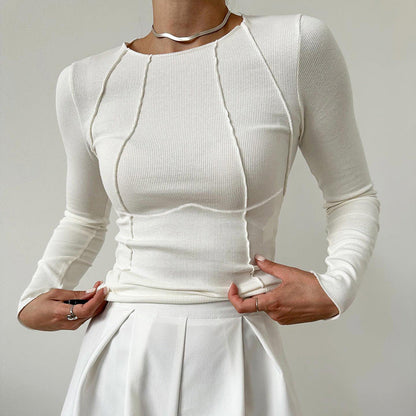 Nicola – Slim Long Sleeve T-Shirt in Einfarbig mit Gespleißtem Faden
