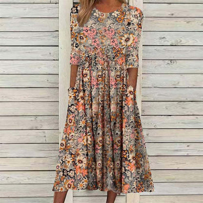 Betty – Langes bedrucktes Kleid mit lockeren Taschen