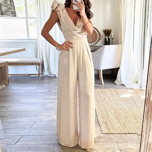 Heidi – Eleganter Jumpsuit mit Weitem Bein und Niedrigem Kragen