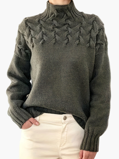 Damen Zopfmuster Strickpullover mit Stehkragen für Herbst und Winter – Modischer, Bequemer Freizeitpullover