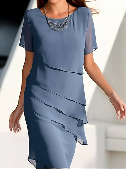 Tanya – Chiffon-Patchwork-Kleid mit rundem Ausschnitt und kurzen Ärmeln