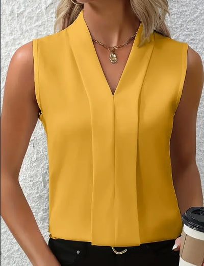 Tanya – Elegante ärmellose V-Ausschnitt Bluse für den Frühling und Sommer, vielseitige Mode für Freizeit oder formelle Anlässe