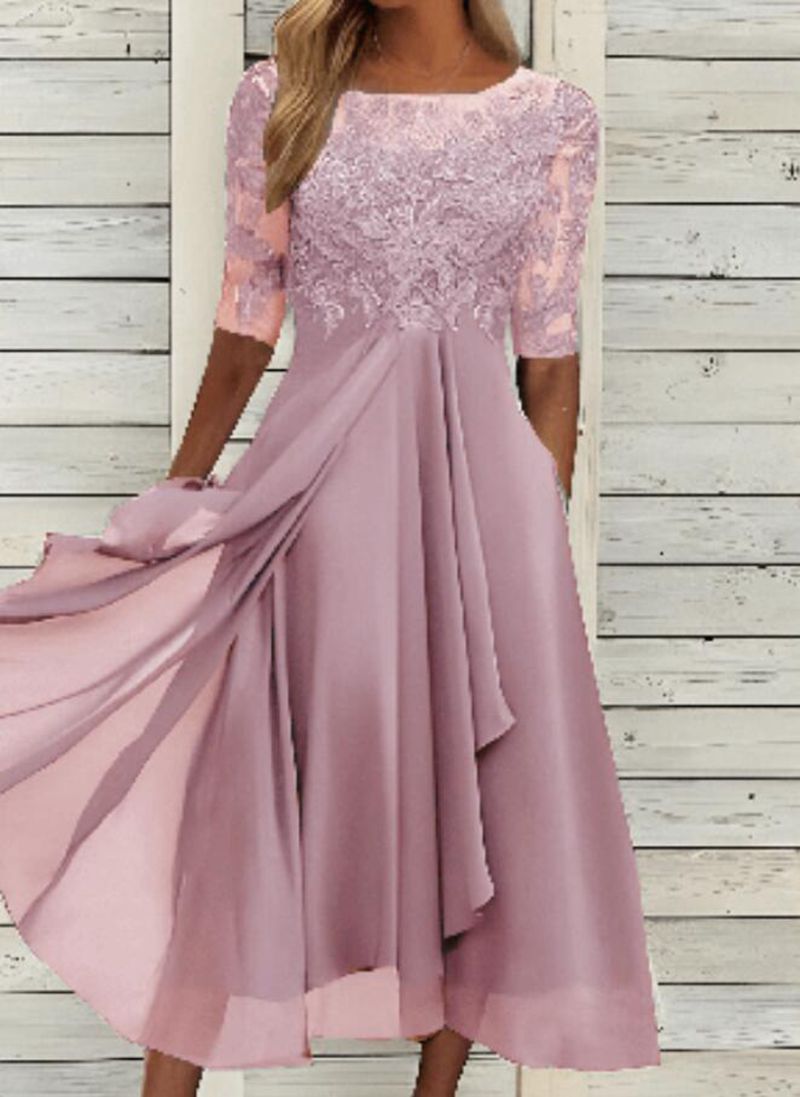 Shannon – Chiffon Kleid mit Spitzen-Ausschnitten für Damen