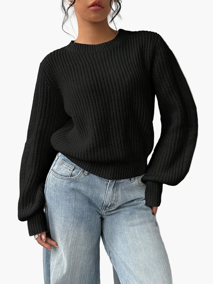 Damen Strickpullover mit Rundhalsausschnitt – Lässiger Basic Sweater für Alltag und Freizeit