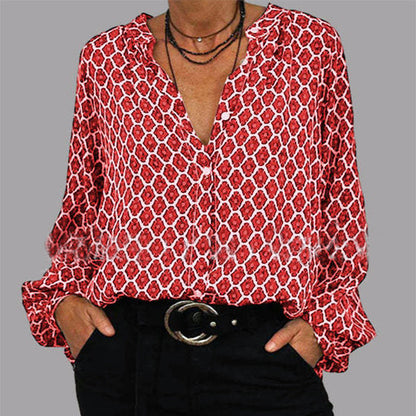 Jessie – Lässiges V-Ausschnitt-Shirt mit Rautenprint für Damen