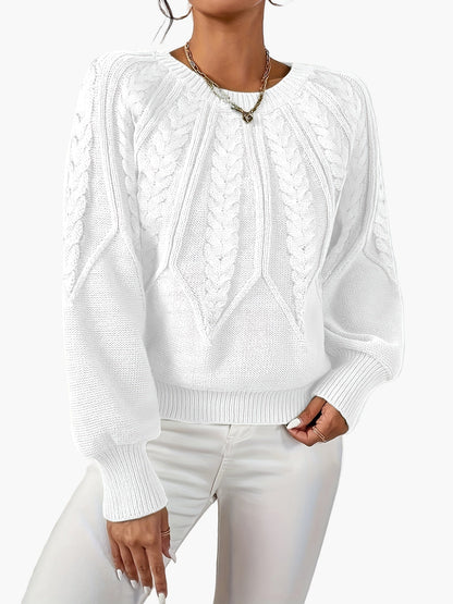 Damen Strickpullover mit Zopfmuster und Rundhalsausschnitt – Eleganter Style für Freizeit & Büro