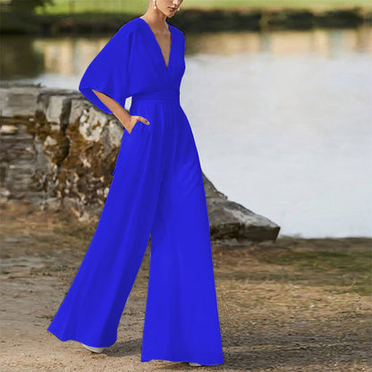 Michelle – Jumpsuit mit tiefem V-Ausschnitt und weitem Bein