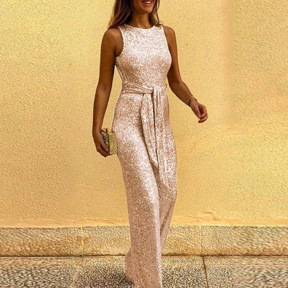 Jenny – Ärmelloser sexy Pailletten-Jumpsuit mit silbernen Punkten