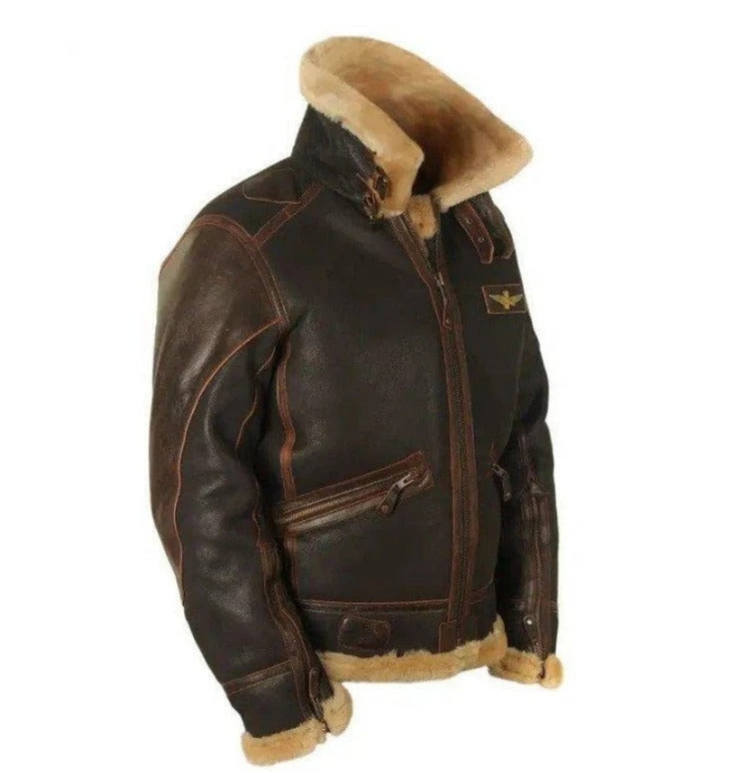 Herren Vintage Fliegerjacke mit Lammfellkragen – Winterjacke im Aviator-Stil