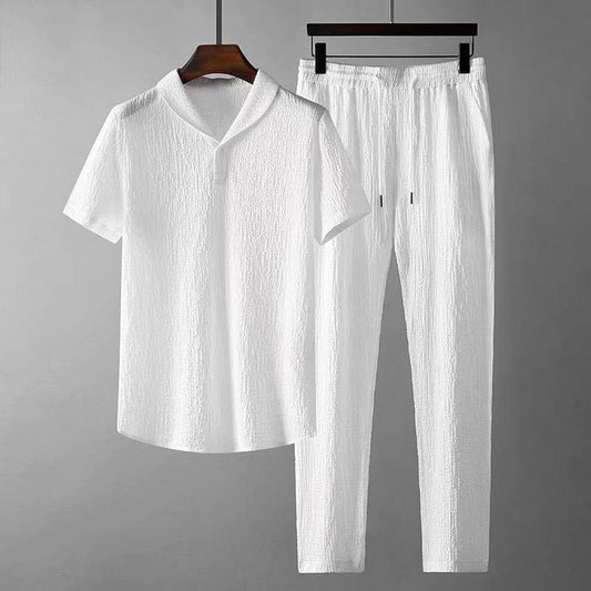 Harvey – Freizeitanzug Sommer lockeres Kurzarm-Top und Kordelhosen