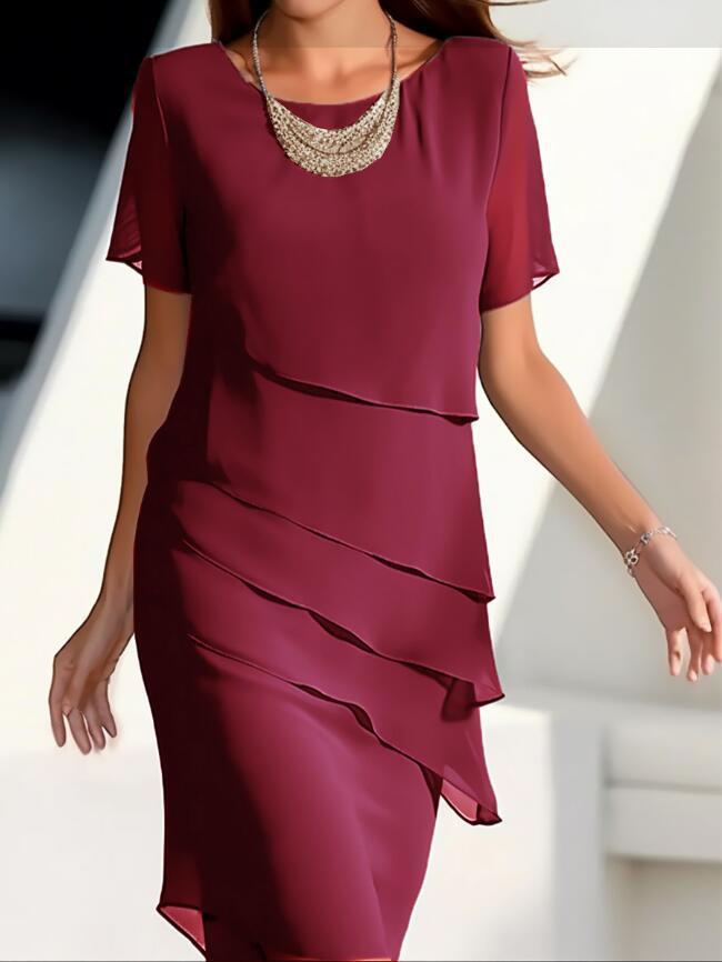 Tanya – Chiffon-Patchwork-Kleid mit rundem Ausschnitt und kurzen Ärmeln