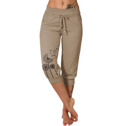 Robyn – Modische Bedruckte Hohe Taille Spitzenbesatz Cropped Hose