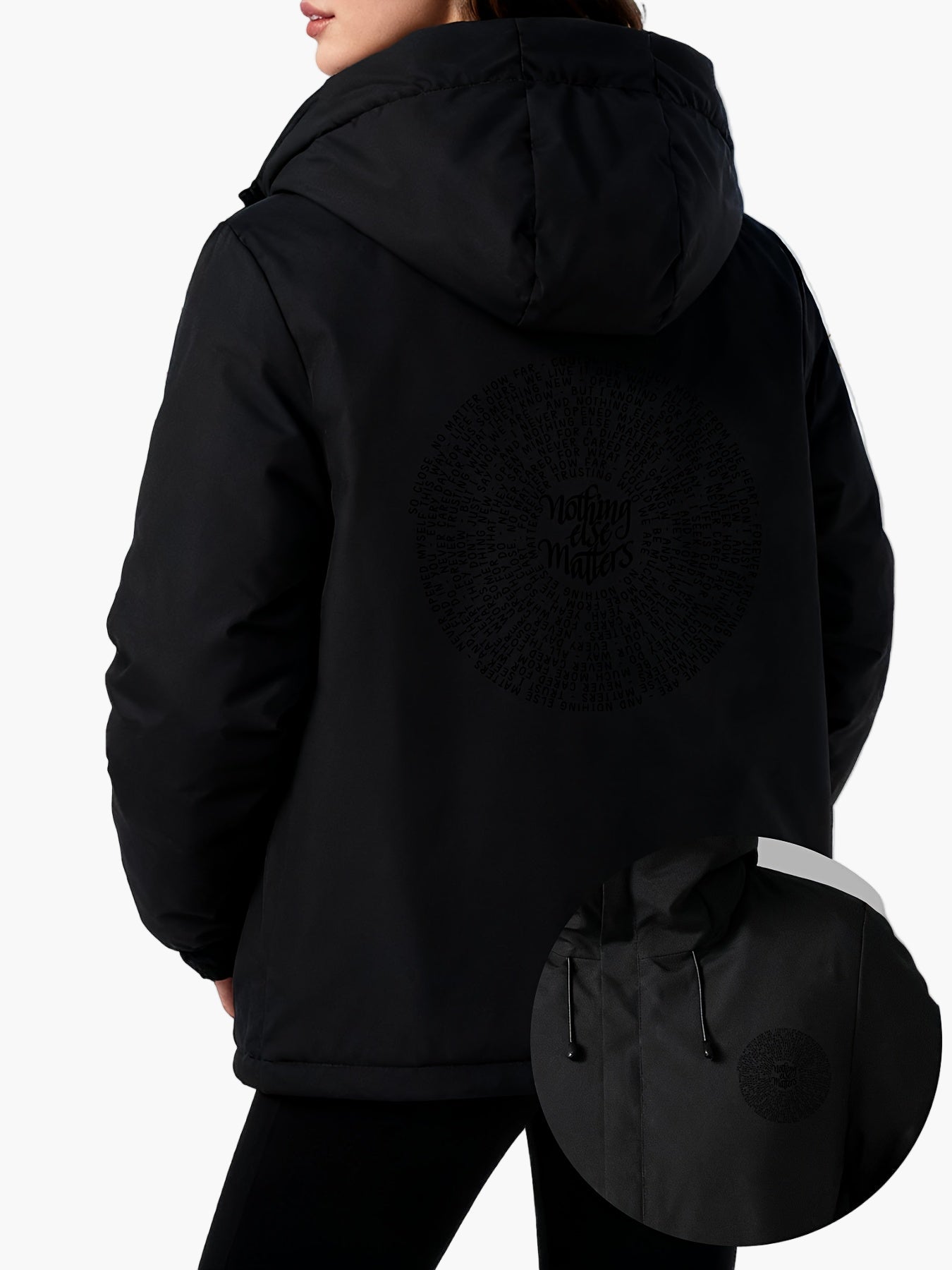 Damen Casual Parka mit Kapuze und Aufdruck "Nothing Else Matters" – Streetstyle Übergangsjacke
