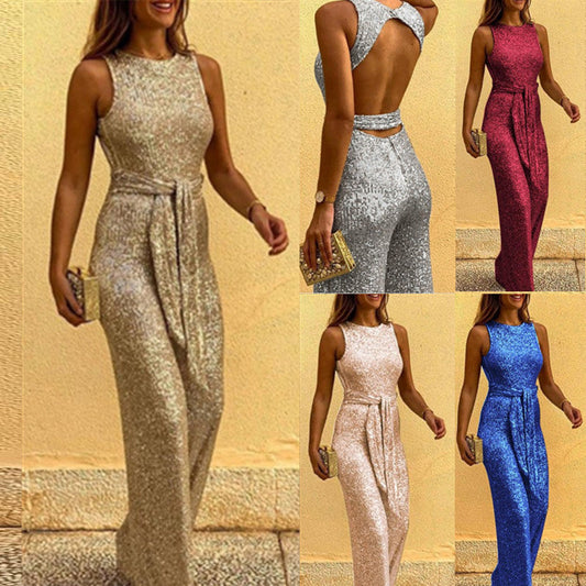 Jenny – Ärmelloser sexy Pailletten-Jumpsuit mit silbernen Punkten